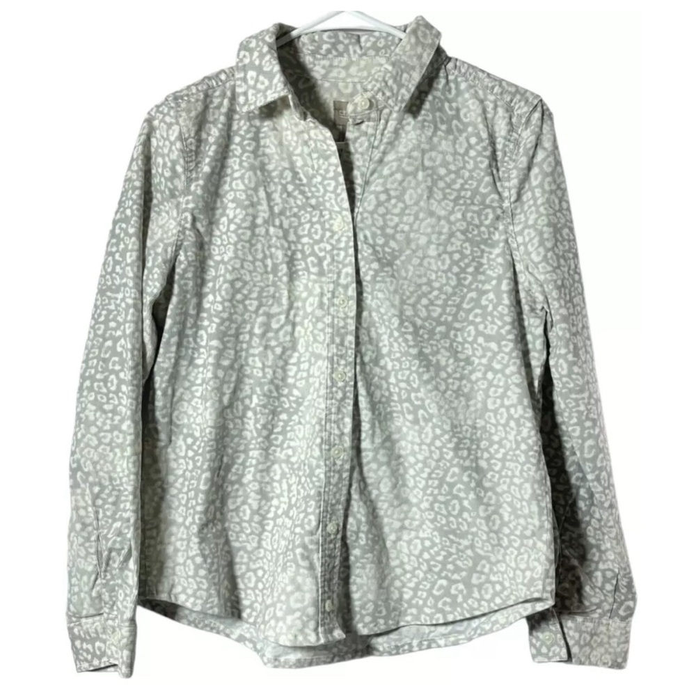Chico's Womens long sleeve button up corduroy animal print blouse